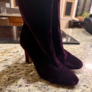 Ralph Lauren Burgundy Velvet Heeled Boots